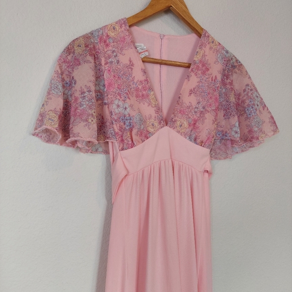 Vintage Terri Juniors Floral V-neck Slip Maxi Dress Size 7 - Picture 3 of 12
